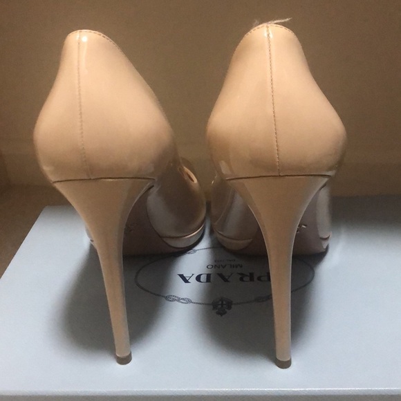 PRADA Nude Patent Leather Platform Peep Toe Pumps size 39 - Picture 4 of 11